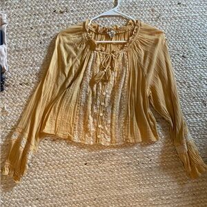 American Eagle Outfitters Yellow Pleated Bib Collar Blouse